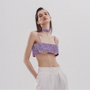 NUÉ STUDIO CHARLOTTE TOP LILAC PURPLE Crystal Embellished EUC Small $560